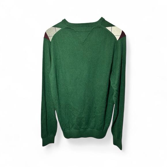 Tommy Hilfiger Argyle Cotton Cashmere V-Neck Pullover Sweater Green Size Medium - Picture 3 of 8